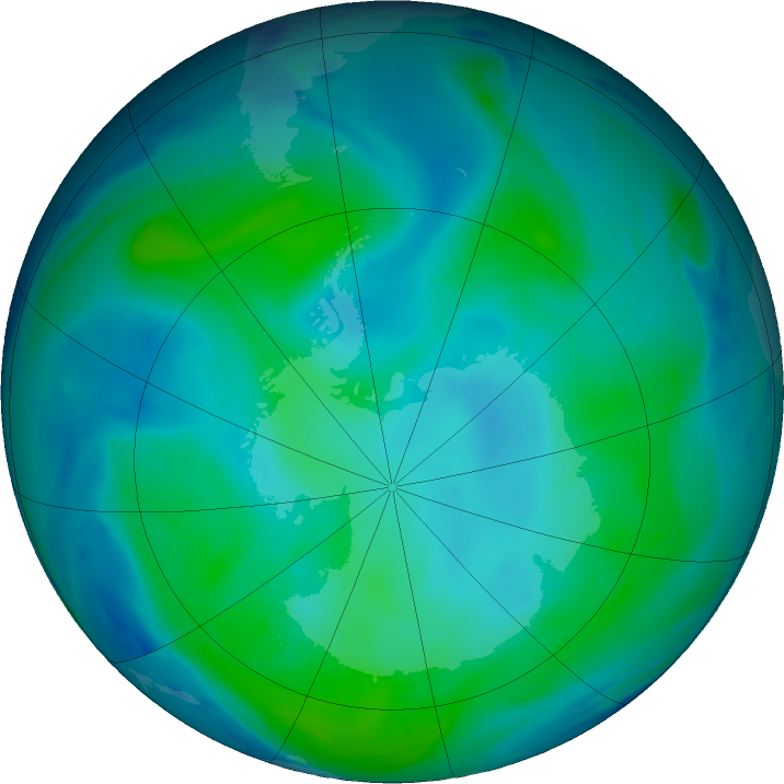 Antarctic ozone map for 05 February 2024